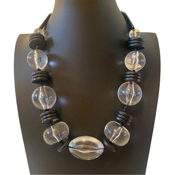 Chico’s Black and Clear Beaded Statement Necklace. - Picture 1 of 5